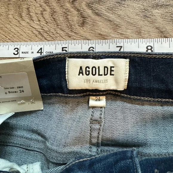 NWT Agolde Sophie Crop Midrise Skinny Women’s 24 2 XS Dark Wash Frayed Hem - Picture 4 of 14